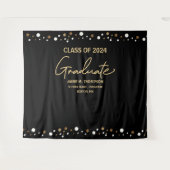 Klas van 2024 zwart gouden achtergrond afstuderen wandkleed (Voorkant (horizontaal))