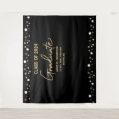 Klas van 2024 zwart gouden achtergrond afstuderen wandkleed (Voorkant)