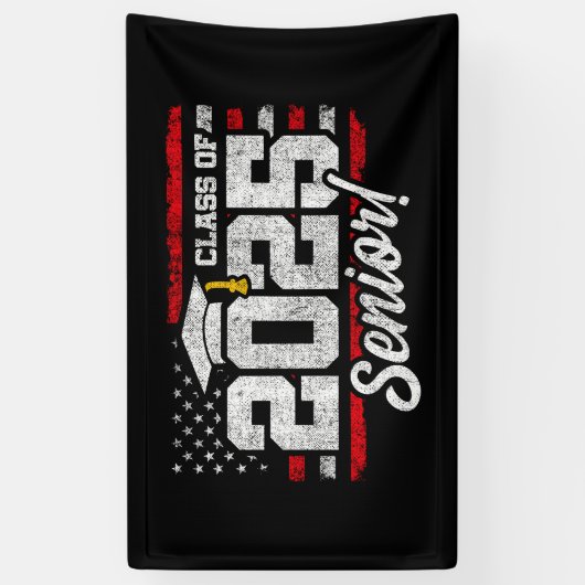 Klas van 2025 Afstudeer Amerikaanse Vlag Senior 20 Spandoek (Verticaal)