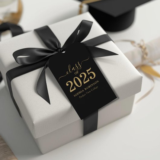 Klas van 2025 Black Gold Script Afstuderen  Cadeaulabel