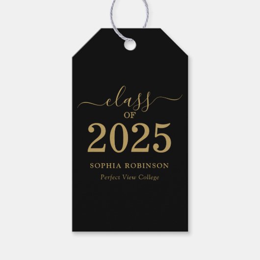 Klas van 2025 Black Gold Script Afstuderen  Cadeaulabel (Voorkant)