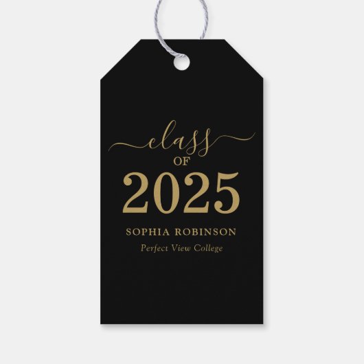 Klas van 2025 Black Gold Script Afstuderen Cadeaulabel (Achterkant)