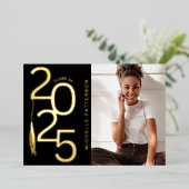 Klas van 2025 Foto Afstudeerfoto Goud Folie Uitnodiging (Staand Voorkant)