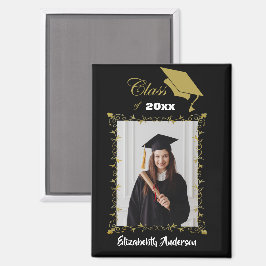 Klas van 2025 Zwarte Gouden Dop Brush Schrift Foto Magneet