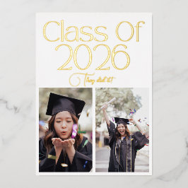Klas van 2026 2 Foto Tweeling Zwart Goud Typografi Folie Uitnodiging