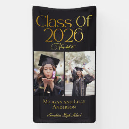 Klas van 2026 2 Foto Tweeling Zwart Goud Typografi Spandoek