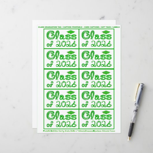 Klas van 2026 Afstudeer Groene Tag Onderschriften (Voorkant / Achterkant in situ)