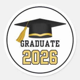 Klas van 2026 Afstudeerceremonie Mortarboard Goud  Ronde Sticker