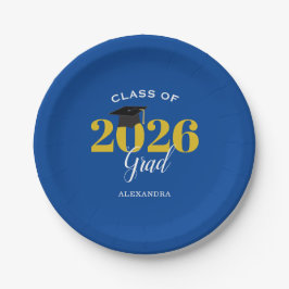 Klas van 2026 Afstudeerder Eenvoudig Blauw en Goud Papieren Bordje