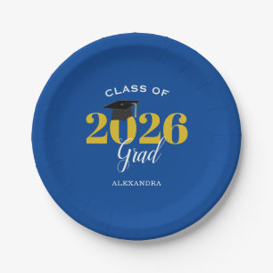 Klas van 2026 Afstudeerder Eenvoudig Blauw en Goud Papieren Bordje