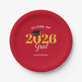 Klas van 2026 Afstudeerder Eenvoudig Rood en Goud Papieren Bordje