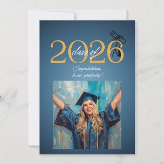 Klas van 2026 Afstudeierfeest Modern Blauw & Kaart