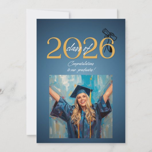 Klas van 2026 Afstudeierfeest Modern Blauw & Kaart (Voorkant)