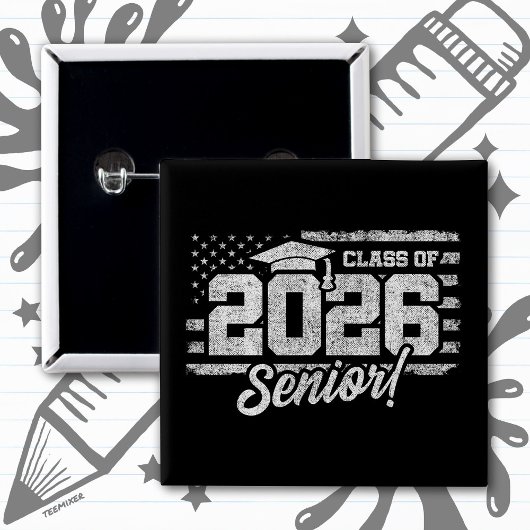 Klas van 2026 Afstuderen Amerikaanse Vlag Senior 2 Vierkante Button 5,1 Cm