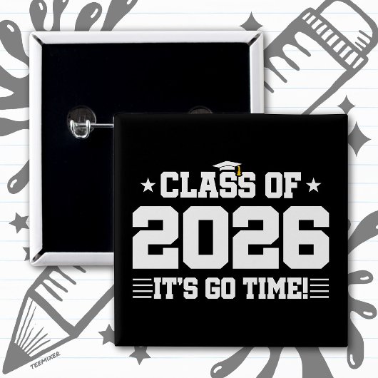 Klas van 2026 Afstuderen Het Is Tijd Varsity Afges Vierkante Button 5,1 Cm