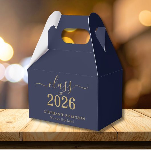 Klas van 2026 Blauw Goud Script Afstuderen Bedankdoosjes