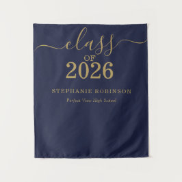 Klas van 2026 Blauwe Gouden Schrift Afstuderen Wandkleed