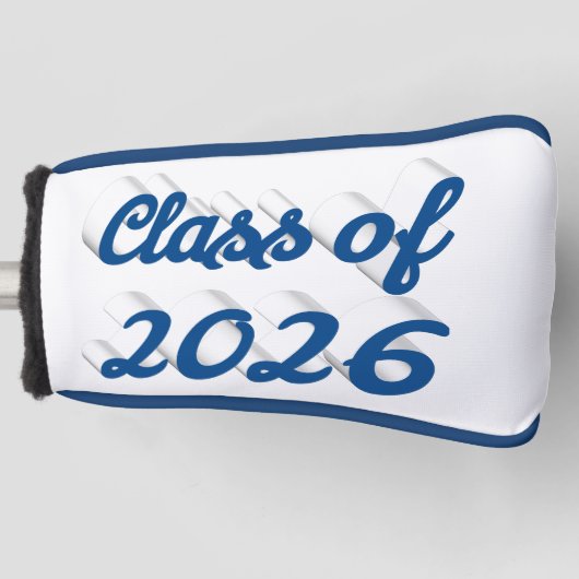 Klas van 2026 blauwe script afstuderen golfheadcover (Voorkant)