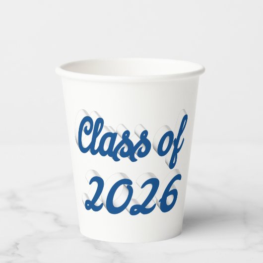 Klas van 2026 blauwe script afstuderen papieren bekers (Voorkant)