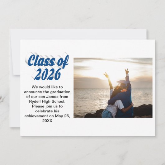 Klas van 2026 blauwe tekst afstudeerfoto kaart (Voorkant)