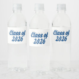 Klas van 2026 blauwe tekst afstuderen  waterfles etiket