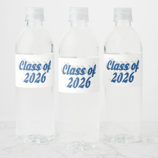 Klas van 2026 blauwe tekst afstuderen waterfles etiket (Flessen)