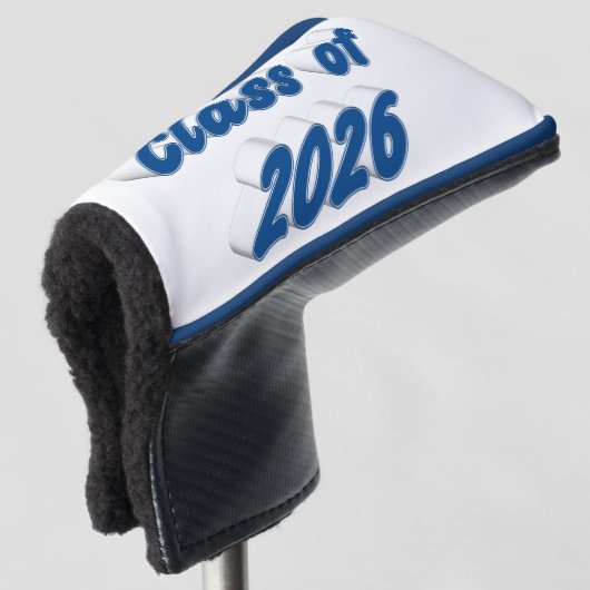 Klas van 2026 blauwe typografie afstuderen golfheadcover (3/4 voorkant)