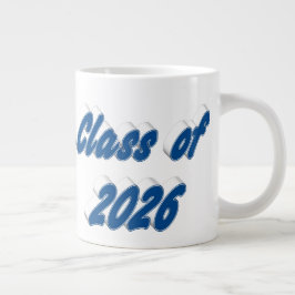 Klas van 2026 blauwe typografie afstuderen grote koffiekop
