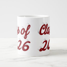 Klas van 2026 bordeauxrood script afstudeertekst grote koffiekop