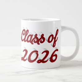 Klas van 2026 bordeauxrood script afstudeertekst grote koffiekop