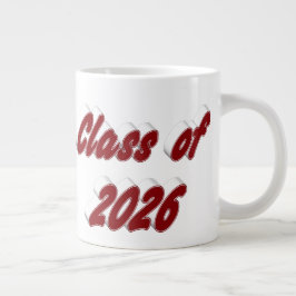 Klas van 2026 bordeauxrood typografie afstuderen grote koffiekop