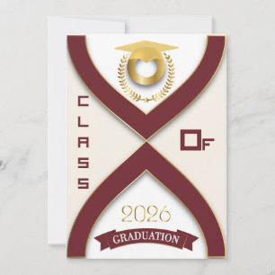 Klas van 2026 Burgundy & Goud Bewerkbare Afstudeer Kaart