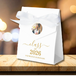 Klas van 2026 Foto Elegante Gouden Script Afstudee Bedankdoosjes