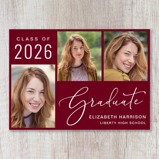 Klas van 2026 Foto Script Burgundy Afstuderen Aankondiging