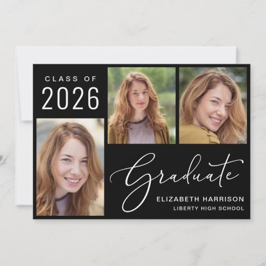 Klas van 2026 Foto Script Zwart Afstudeerfeest Aankondiging (Voorkant)