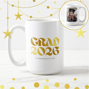 Klas van 2026 Foto Zwart en Goud Typografie Koffiemok