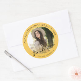 Klas van 2026 Gele Foto Afstudeerdankjewel Ronde Sticker