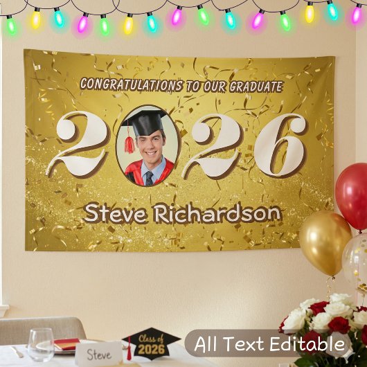 Klas van 2026 Gouden Confetti Glitters Aangepaste  Spandoek