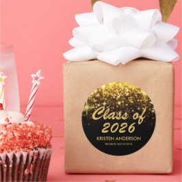 Klas van 2026 Gouden Glitter Glam Glitterende Afst Ronde Sticker
