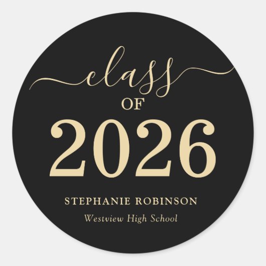 Klas van 2026 Gouden Script Afstuderen Ronde Sticker (Voorkant)