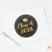 Klas van 2026 Gouden Script Cirkel Afstudeer Favor Ronde Sticker (Envelop)