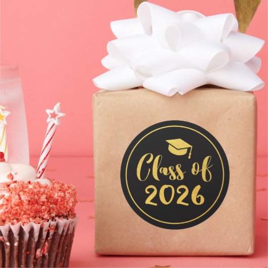 Klas van 2026 Gouden Script Cirkel Afstudeer Favor Ronde Sticker (Feest)