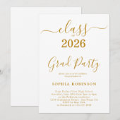 Klas van 2026 Gouden Script Moderne Afstudeerfeest Kaart (Voorkant / Achterkant)