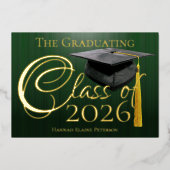 Klas van 2026 Groene Afstudeerceremonie Folie Uitnodiging (Voorkant)
