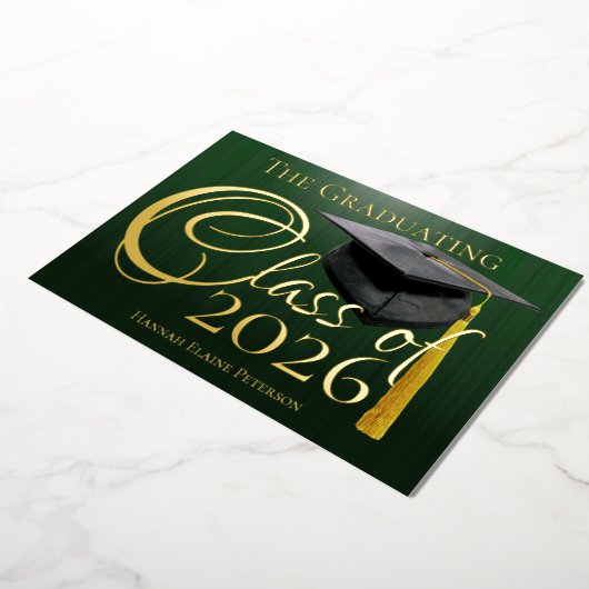 Klas van 2026 Groene Afstudeerceremonie Folie Uitnodiging (Gedraaid)