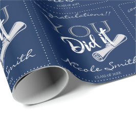 Klas van 2026 Jullie hebben het gedaan Blauw Witte Cadeaupapier