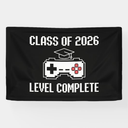 Klas van 2026 Level Compleet Gamen Afstuderen Spandoek (Horizontaal)