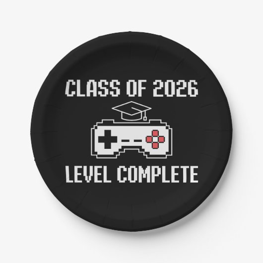 Klas van 2026 Level Complete Gaming Afstuderen Papieren Bordje (Voorkant)