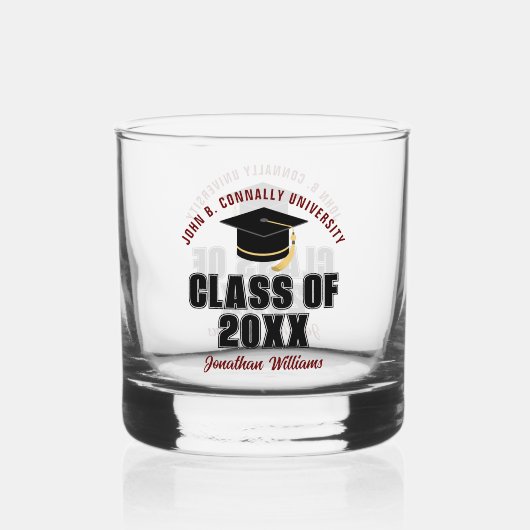 Klas van 2026 Maroon Afstudeercadeau Aangepaste Af Whisky Glas (Voorkant)