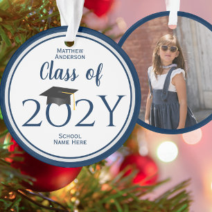 Klas van 2026 Navy Blauwe Afstudeerfoto Ornament